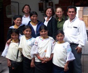Barbara, Claire, teachers and the first four scholarship recipients meet in 2007.